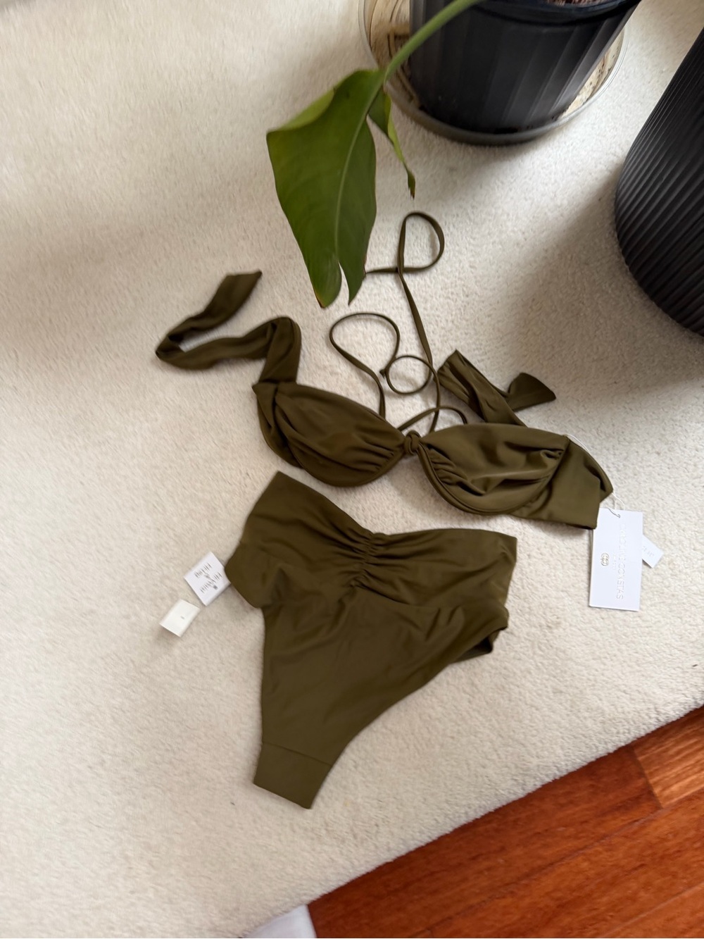 Caroline Constas Olive Green High-Waist Bikini Set